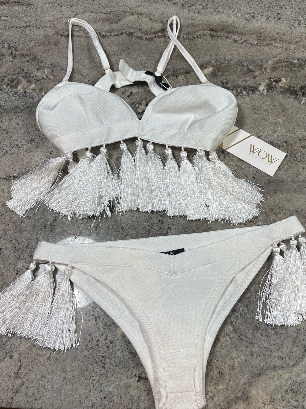 WOW couture White Tassel Bralette Bikini Set